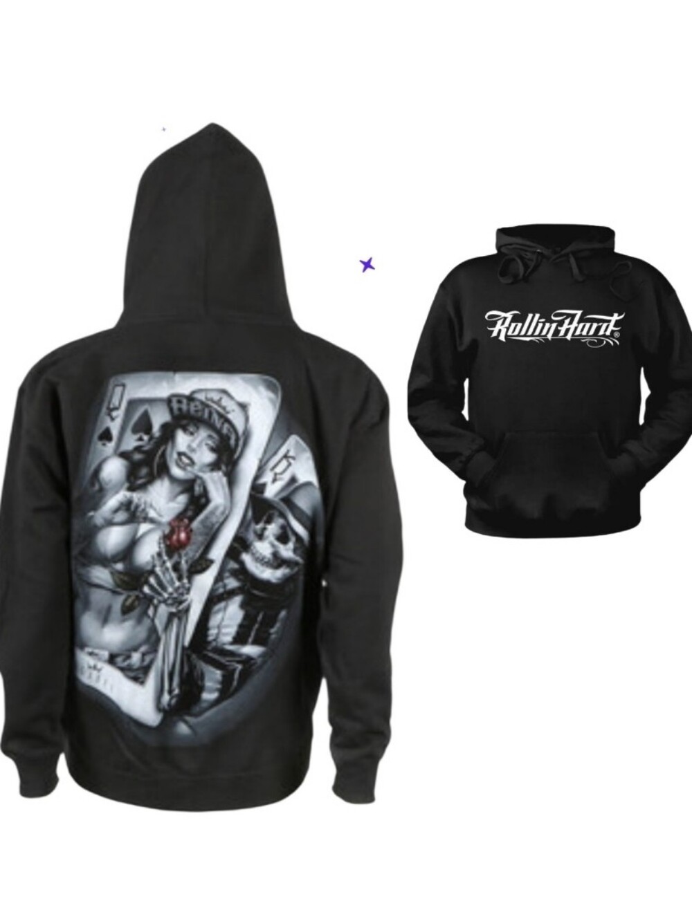 Rollin Hard Black Graphic Hoodie with Card Back Print